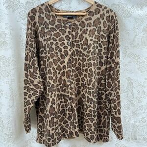 Working Classics Cardigan Glamcore Chic Leopard Metallic Button Up Knit 22/24